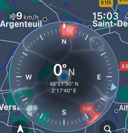 The Drone App on Apple Watch: the compass rose over the map